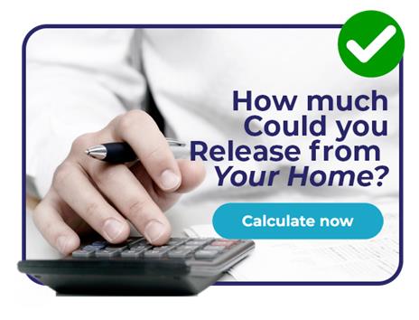 A man on a calculator with words that say "how much can you release from your home?