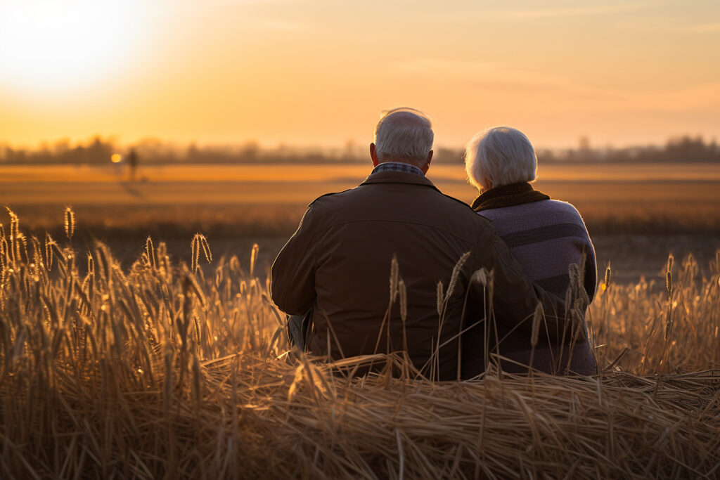 Retirement Solutions What is a Lifetime Mortgage - retired couple sat on a small hill in at sunset