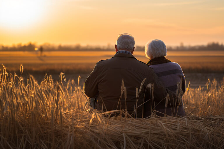 Retirement Solutions What is a Lifetime Mortgage - retired couple sat on a small hill in at sunset