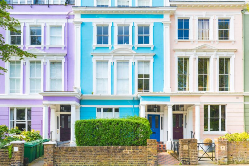colourful row of houses in London
