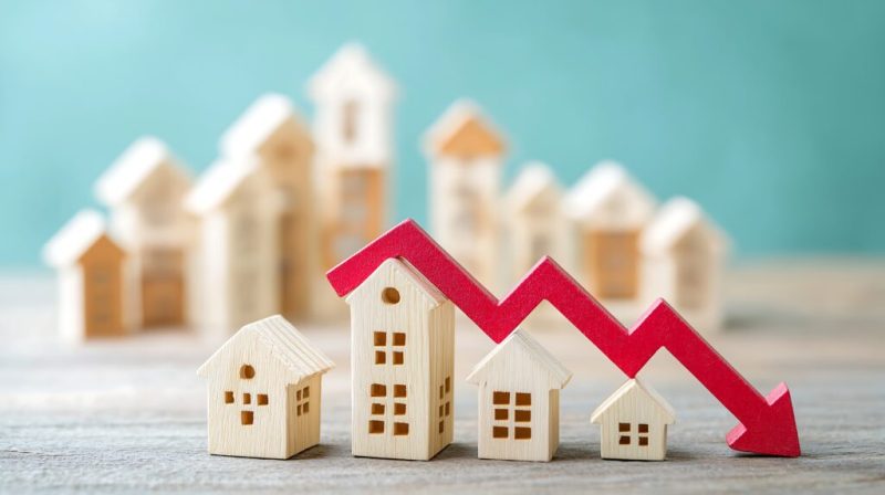 House figures with a decline arrow over them