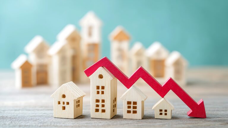 House figures with a decline arrow over them